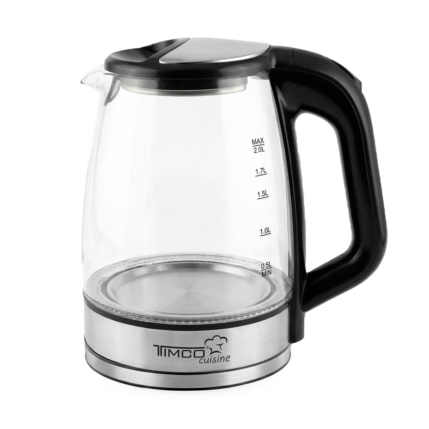 Tetera Electrica TIMCO JE901 Jarra de Vidrio Capacidad 2 L 1100W Potencia Apagado Automático