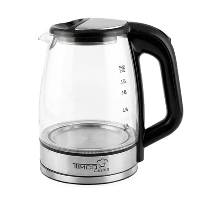 Tetera Electrica TIMCO JE901 Jarra de Vidrio Capacidad 2 L 1100W Potencia Apagado Automático