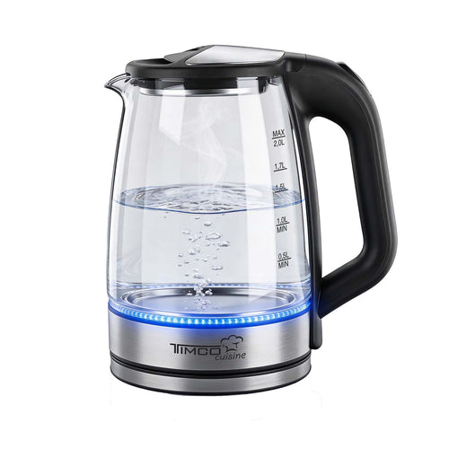Tetera Electrica TIMCO JE901 Jarra de Vidrio Capacidad 2 L 1100W Potencia Apagado Automático
