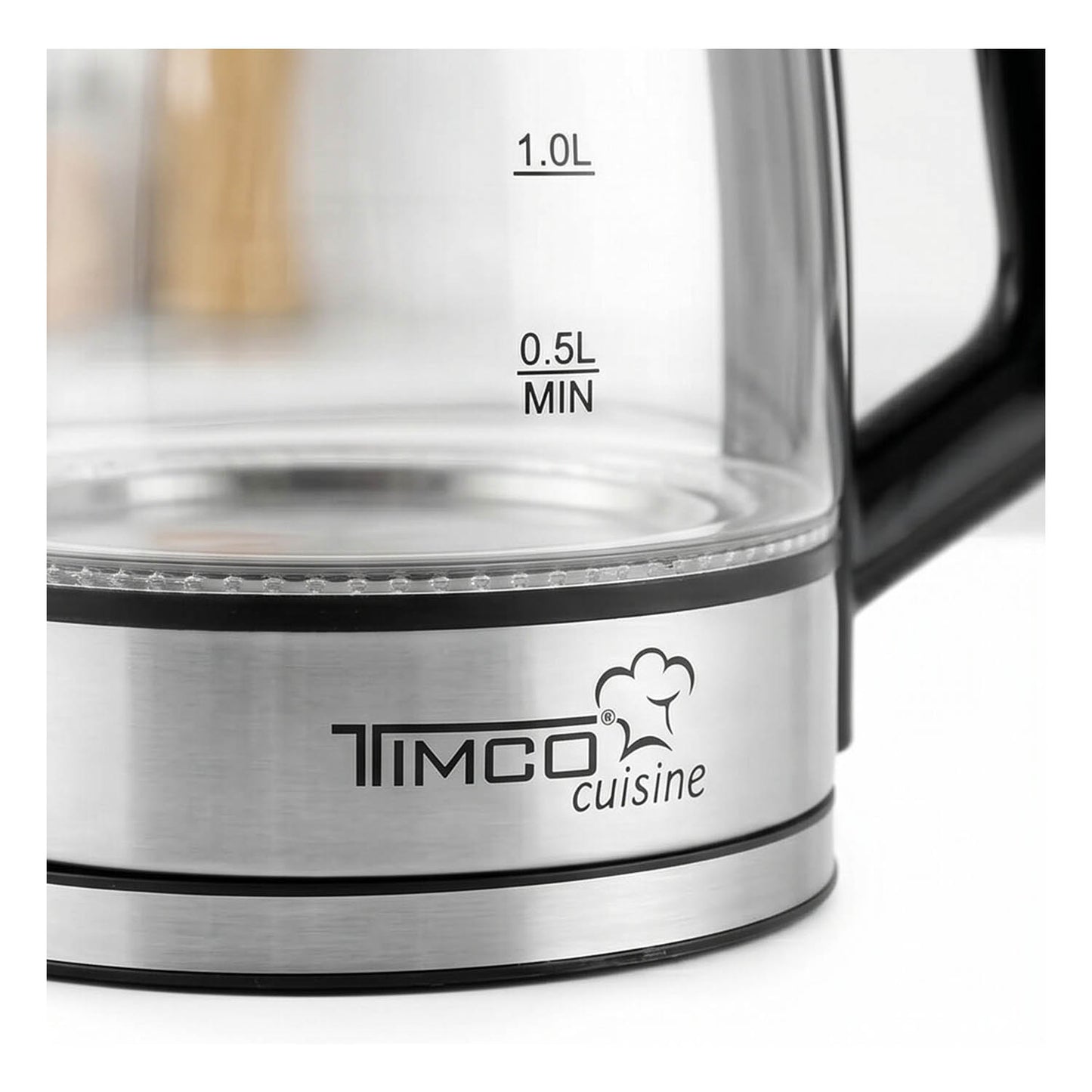 Tetera Electrica TIMCO JE901 Jarra de Vidrio Capacidad 2 L 1100W Potencia Apagado Automático