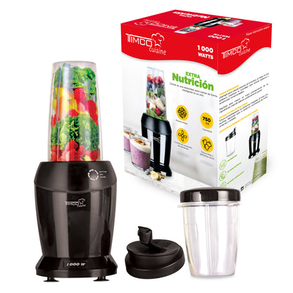 Licuadora Procesador de Alimentos de 750 ml 1000 W Cuchillas Acero Inoxidable Timco LIC01