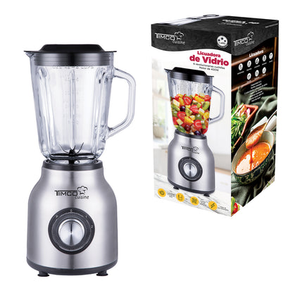 Licuadora Vaso de Vidrio 1.5 L 2 Velocidades Pica Hielo Acero Inoxidable Timco LICX921