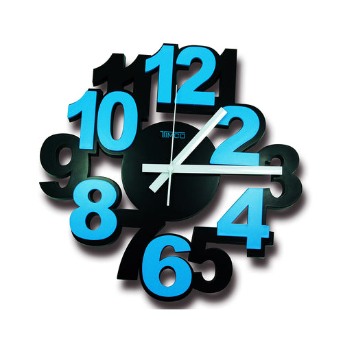 Reloj de Pared Analógico Números Grandes Decorativo 3D Timco LOC-AZUL