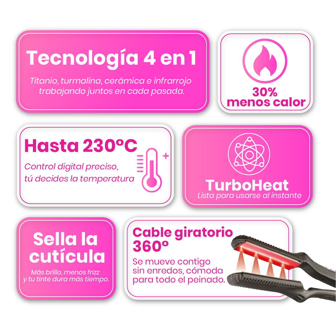 Plancha Alaciadora de Cabello Uso Profesional Infrared 4 en 1 Timco LM-1066