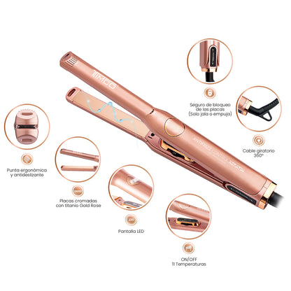 Plancha Alaciadora de Cabello Corto Placas Titanio 15 mm Antifrizz Control Keratin Timco P1098