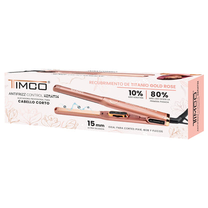 Plancha Alaciadora de Cabello Corto Placas Titanio 15 mm Antifrizz Control Keratin Timco P1098