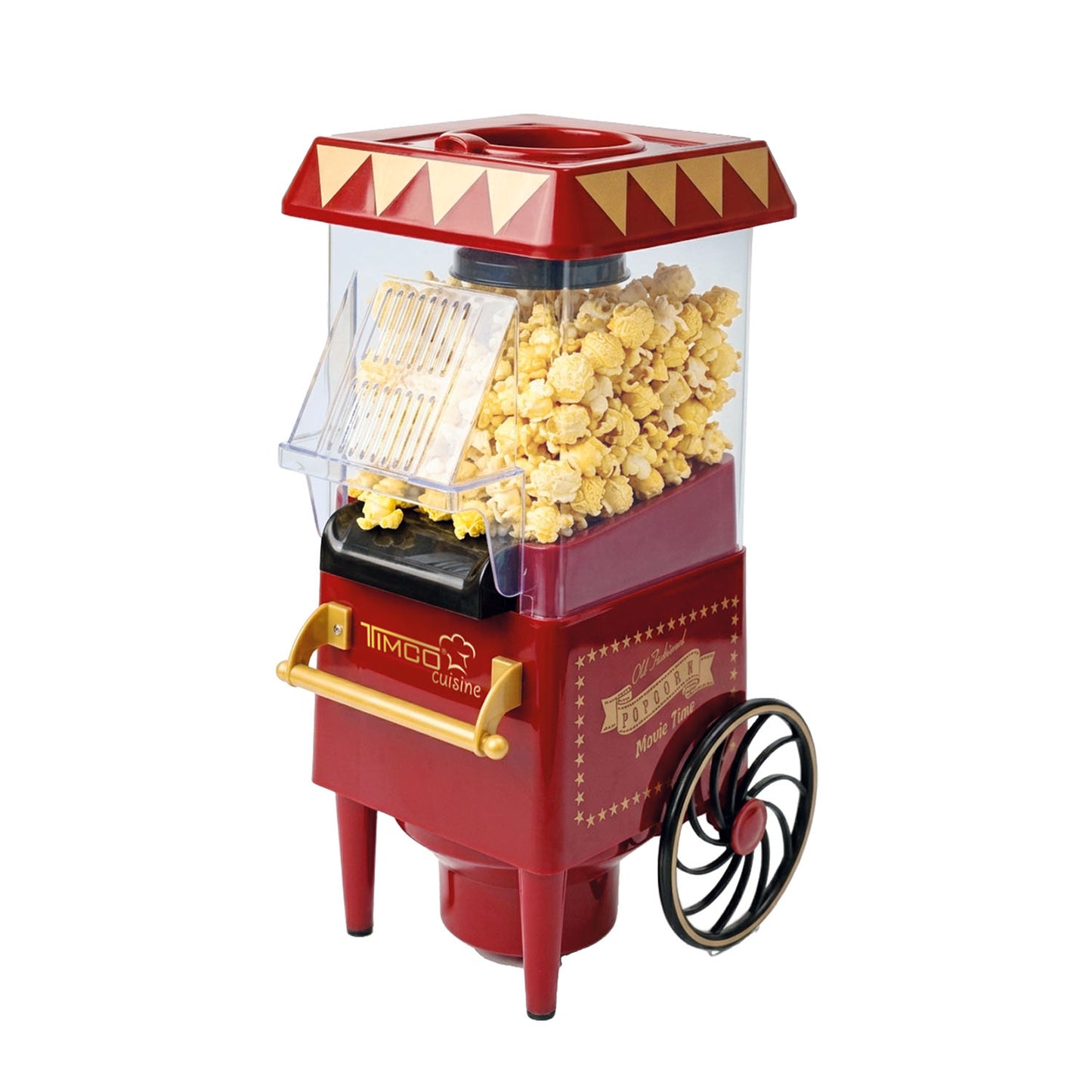 Maquina para Palomitas TIMCO 1200W Palomera Eléctrica Sin Aceite con Aire Caliente Diseño Tipo Carrito Tapa Medidora PALO-820