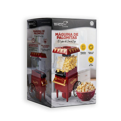 Maquina para Palomitas TIMCO 1200W Palomera Eléctrica Sin Aceite con Aire Caliente Diseño Tipo Carrito Tapa Medidora PALO-820