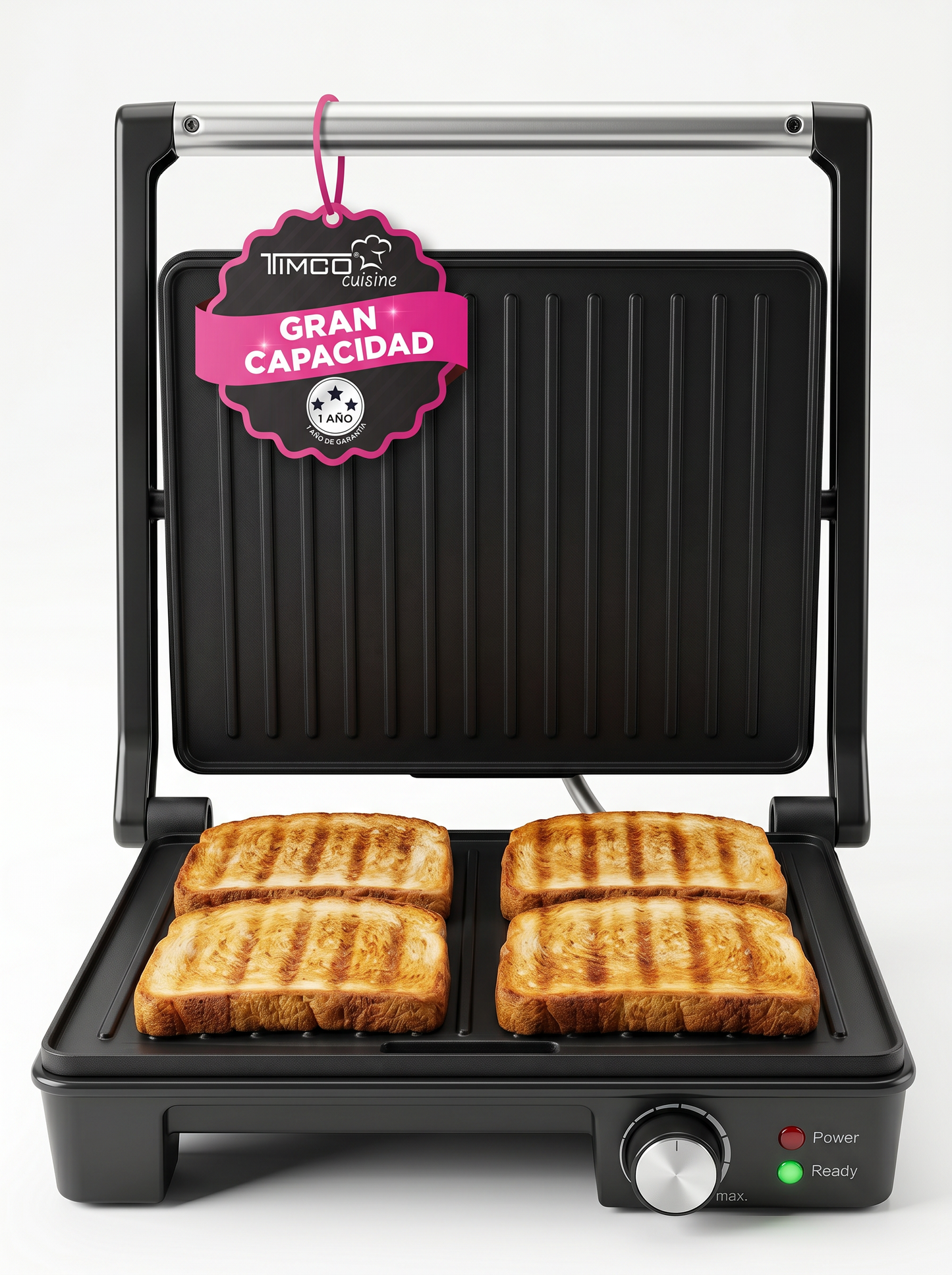 Parrilla Panini Grande TIMCO 1600W Sandwichera Profesional Acero Inoxidable Placas Antiadherentes 28×22 cm PANINI510M
