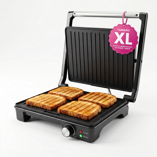 Parrilla Panini Grande TIMCO 1600W Sandwichera Profesional Acero Inoxidable Placas Antiadherentes 28×22 cm PANINI510M
