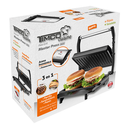 Parrilla Sandwichera Panini Pan Hamburguesa Sandwich Placa Antiadhente Timco PANINID045N