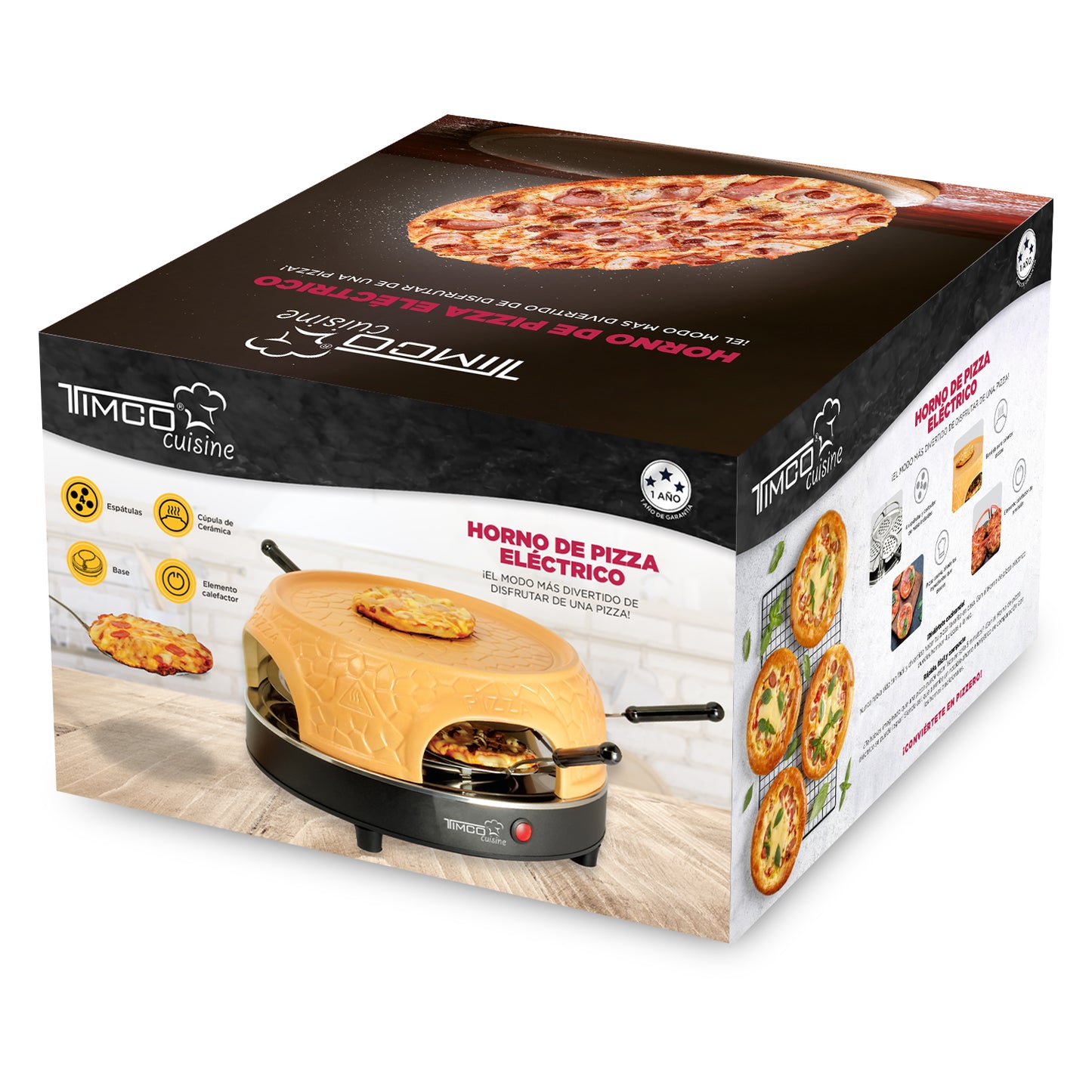 Horno Eléctrico para Pizza Mini Portátil Cerámica 4 Piezas Timco PIZZA4