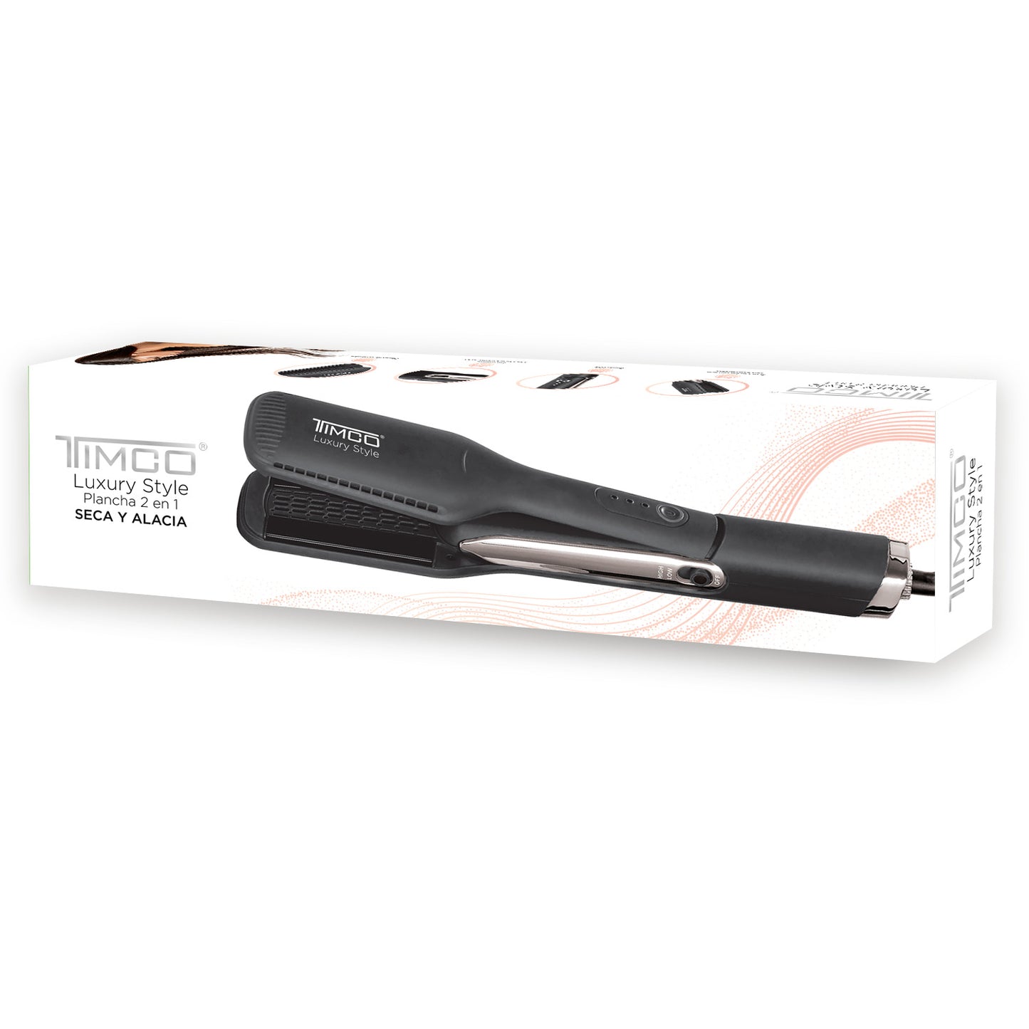 Plancha Alaciadora y Secadora de Cabello Seca Alisa y Protege Placas de Ceramica con Tourmaline Timco PSM288