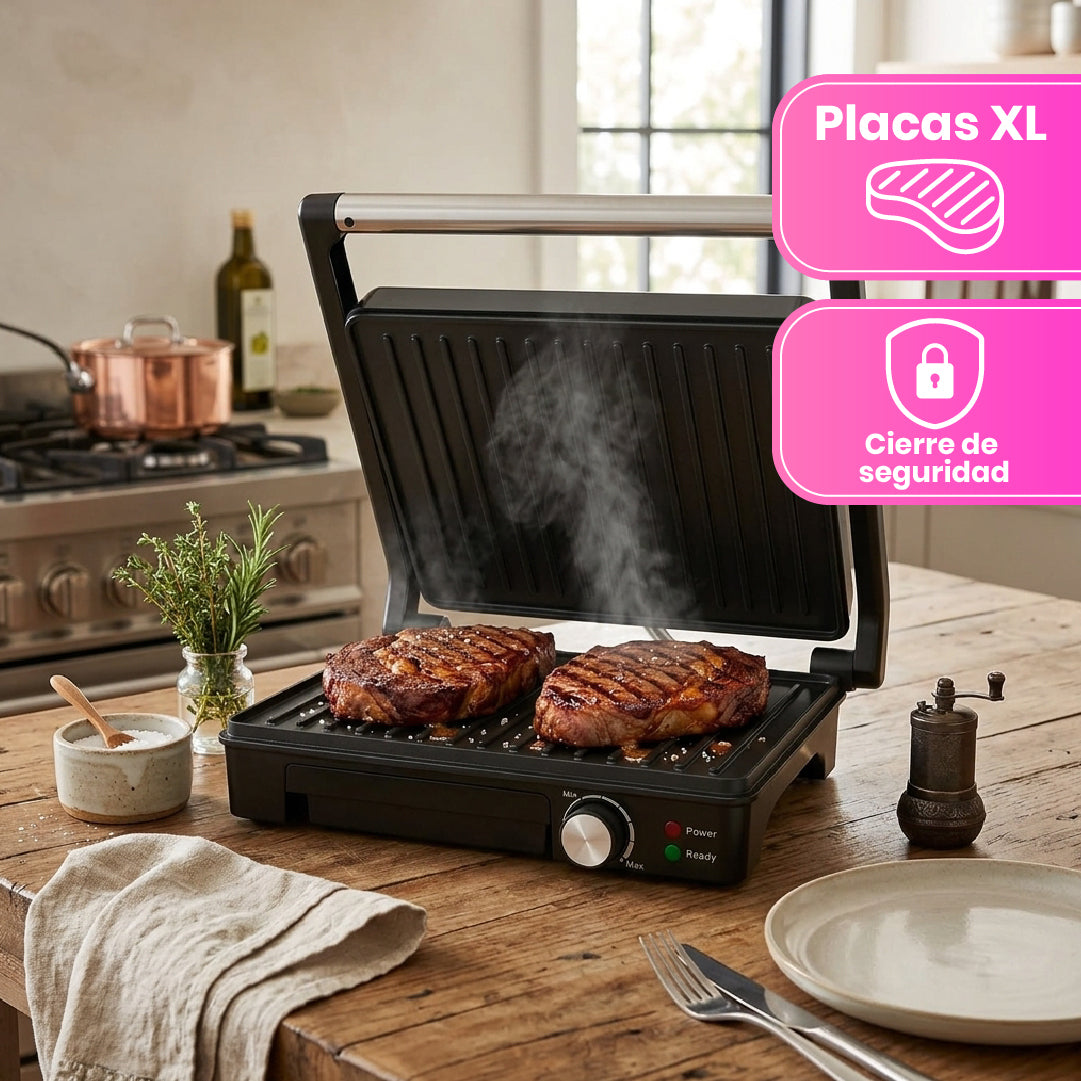 Parrilla Panini Grande TIMCO 1600W Sandwichera Profesional Acero Inoxidable Placas Antiadherentes 28×22 cm PANINI510M