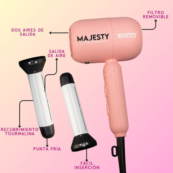Secadora de Cabello Rizador 2 Barriles 25 mm Majesty Peach Tourmaline Timco SDD104