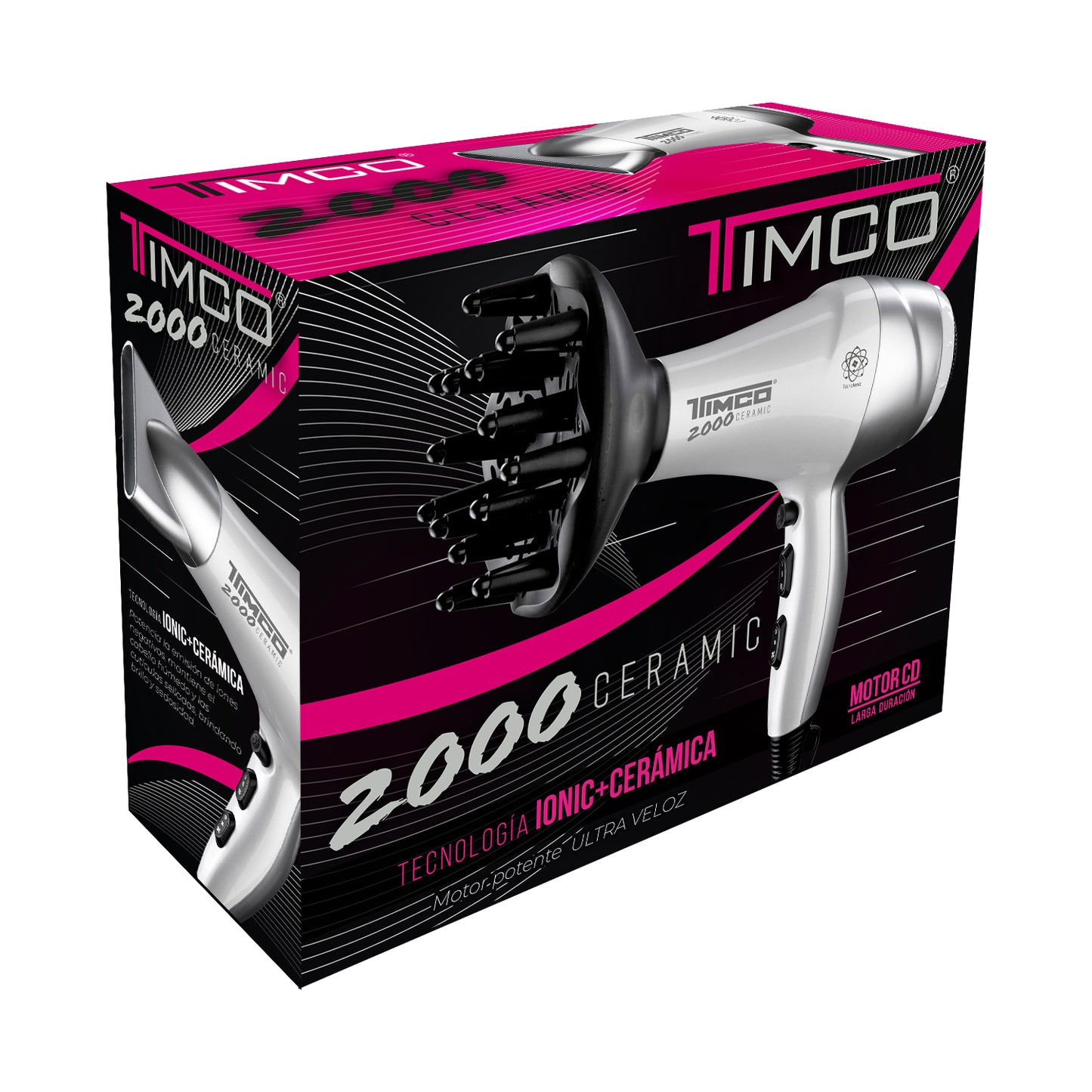Secadora de Cabello Cerámica Iones con Difusor y Boquilla Timco SIN-2000