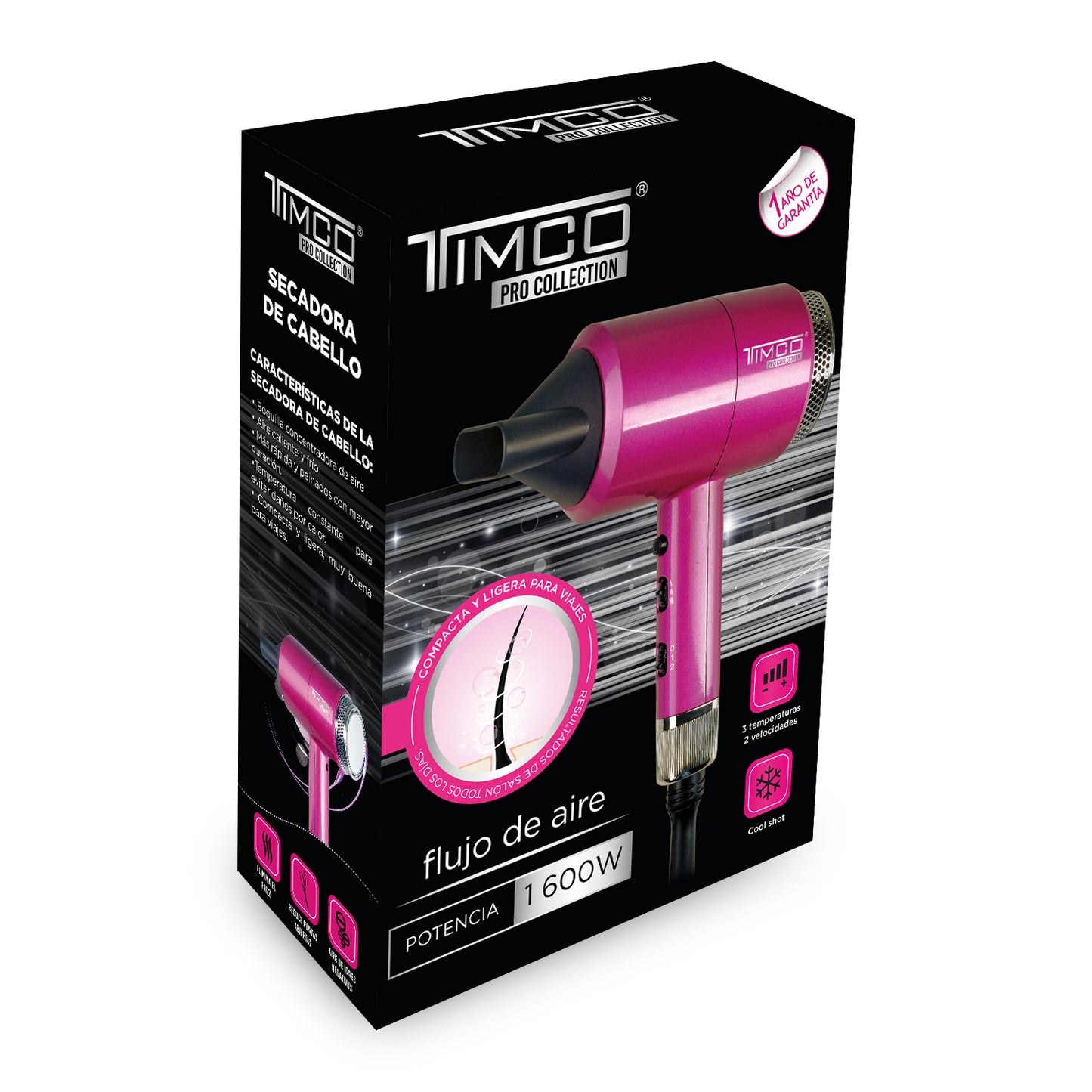 Secadora de Cabello Pro Collection AntiFrizz con Difusor y Boquilla Timco SY596