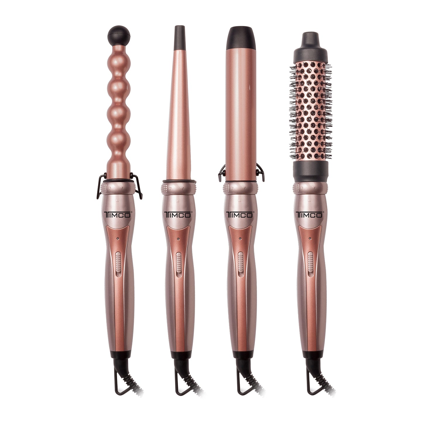 Kit Combo 4 en 1 Ferro Cepillo Tenaza Rizadora de Cabello Puntas intercambiables con Guante Protector Antifrizz Control Keratin Timco TDL288