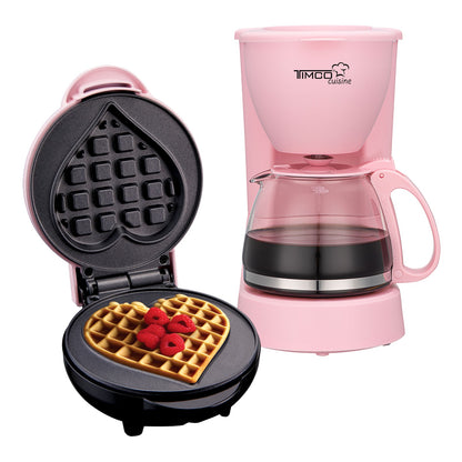 Combo Cafetera 750 ml Filtro Permanente Antigoteo + Waflera Eléctrica Antiadherente Waffles en Forma de Corazón TIMCO COM-DES1