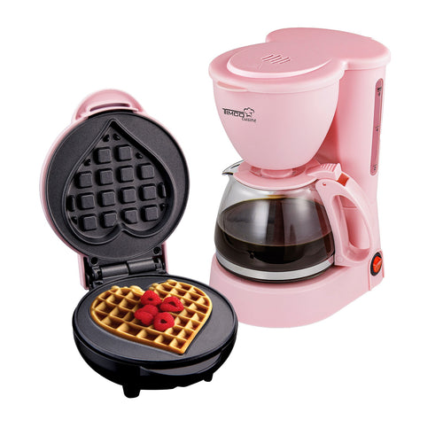 Combo Cafetera 750 ml Filtro Permanente Antigoteo + Waflera Eléctrica Antiadherente Waffles en Forma de Corazón TIMCO COM-DES1