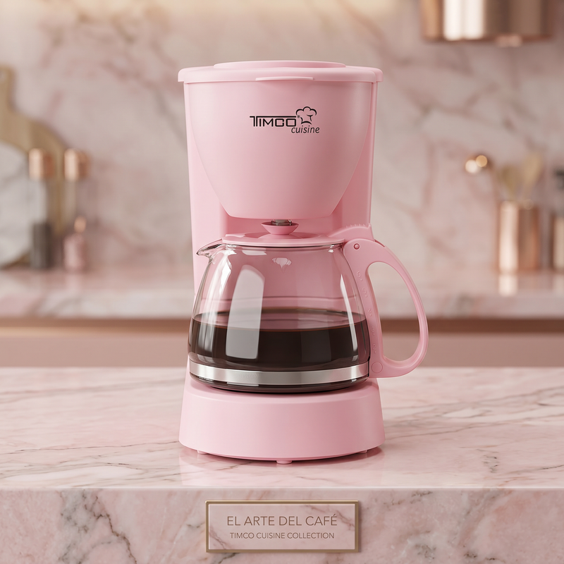 Cafetera Eléctrica Rosa 750 ml Filtro Permanente Antigoteo con Placa Calefactora CAFWJ9008 Timco