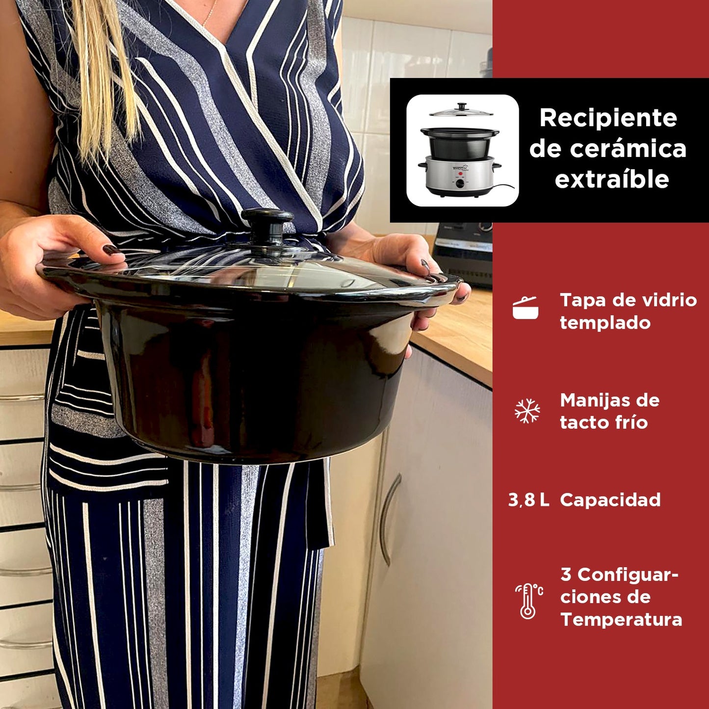 Olla Lento Cocimiento 3.8 Litros Tazon de Ceramica Potencia 200 W Olla Electrica Timco SLOW-350WZ