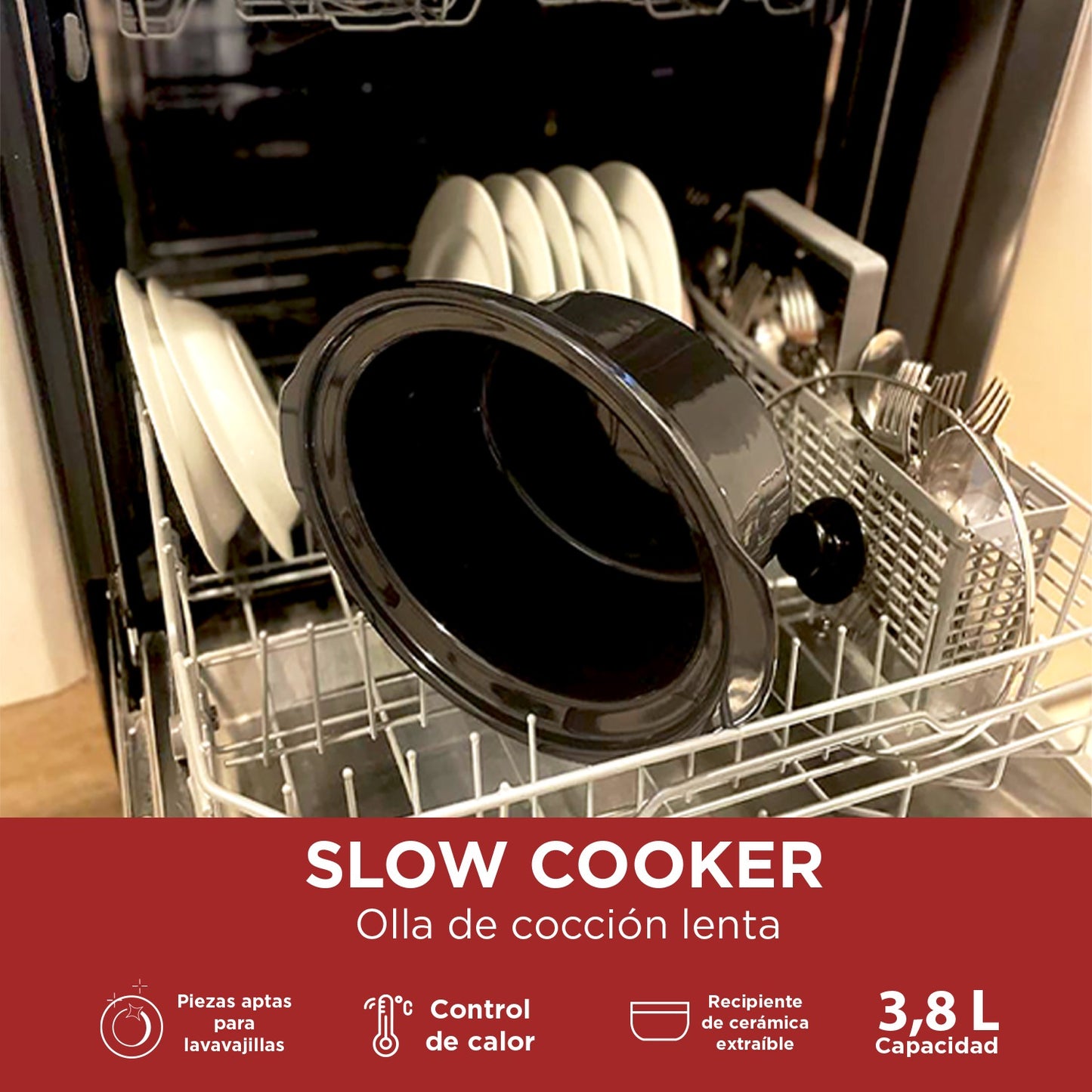 Olla Lento Cocimiento 3.8 Litros Tazon de Ceramica Potencia 200 W Olla Electrica Timco SLOW-350WZ