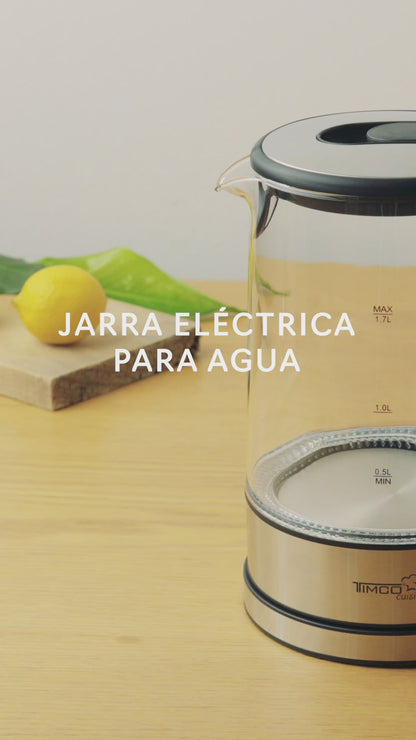 Tetera Jarra Eléctrica de Vidrio 1.7 L Hervidor Agua Acero Inoxidable Timco JE8707