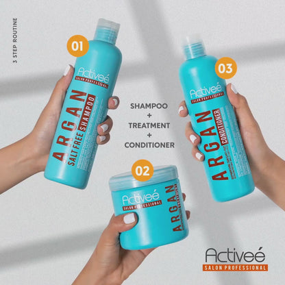 Shampoo Activee Professional Argan Tecnologia para cuidado Intensivo de Cabello Teñido o Dañado Libre de Sal