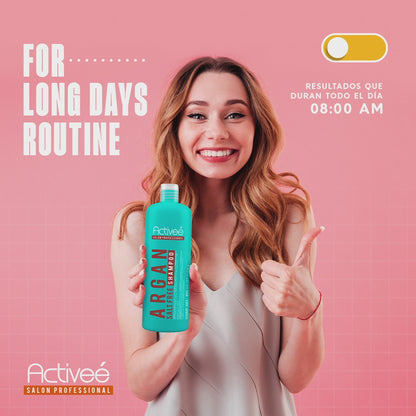 Shampoo Activee Professional Argan Tecnologia para cuidado Intensivo de Cabello Teñido o Dañado Libre de Sal