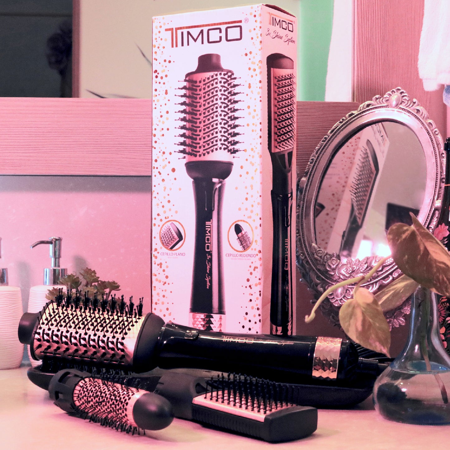 Cepillo de Aire Electrico Secadora de Cabello 3 Cabezales Intercambiables Timco AJ-819