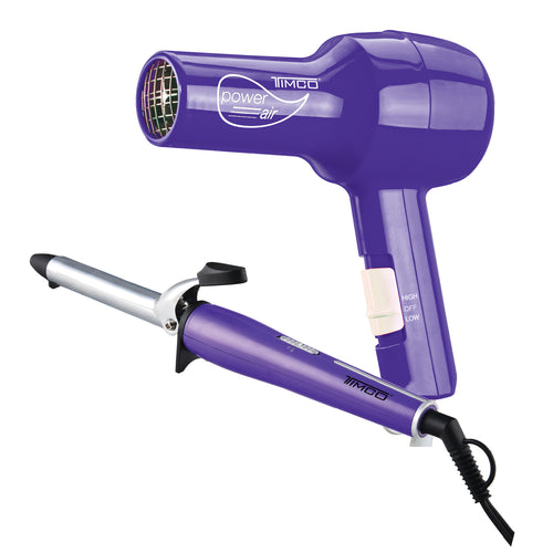 Kit Combo Secadora de Cabello y Tenaza Rizadora 19 mm Morado Timco COMTC1800TR21