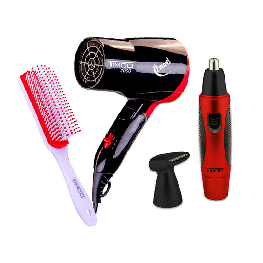 Kit Combo Viaje Secadora de Cabello Plegable + Cepillo + Trimmer Timco COMTRAX49C8704