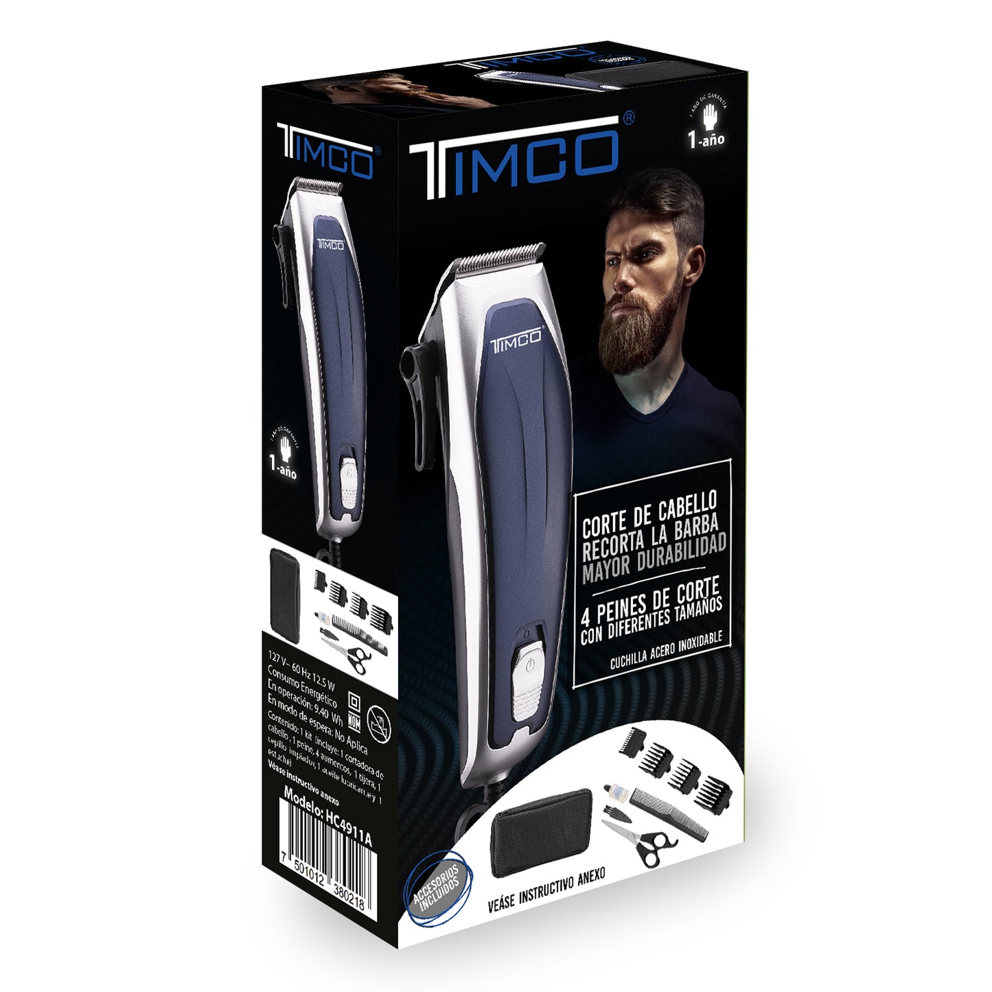 Maquina de Corte Cabello Barba Eléctrica Clipper con Estuche Peines Guia de Aumento Timco HC4911A