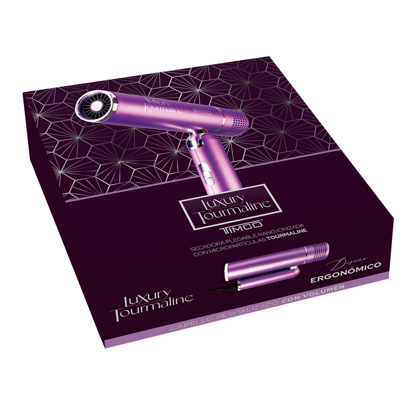 Secadora de Cabello Plegable con Difusor y Boquilla Luxury Tourmaline Timco SM3600