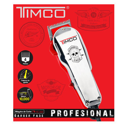 Maquina de Corte Cabello Barba Eléctrica Uso Profesional Clipper Motor Magnetico Peines Guia de Aumento Timco HC-222