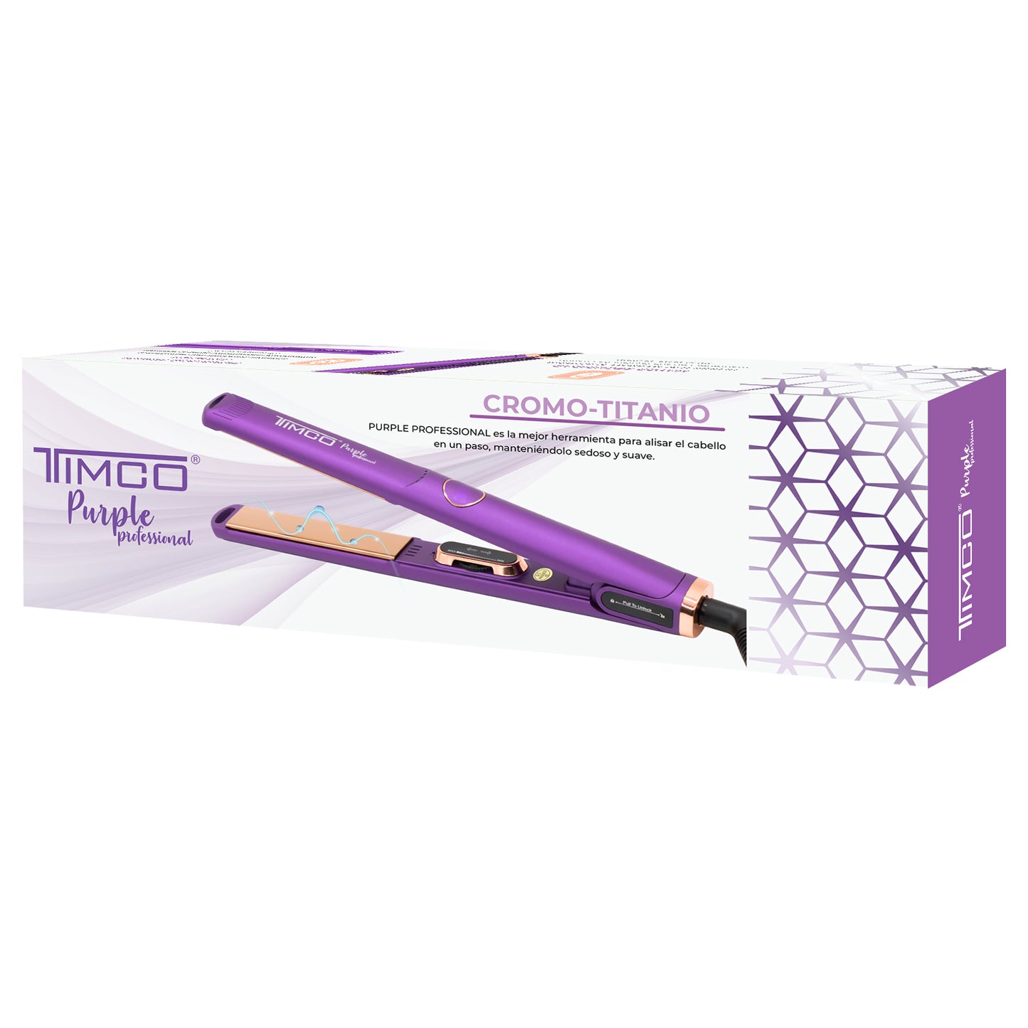 Plancha Alaciadora de Cabello Uso Profesional Purple Titanio Ionizado Timco P1099