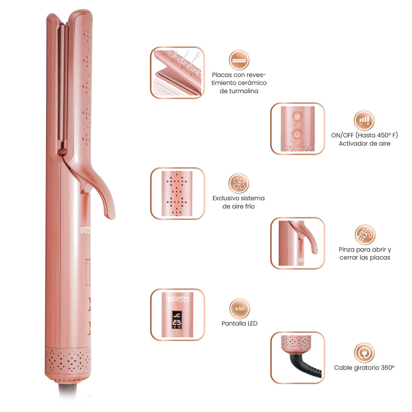 Plancha Alaciadora de Cabello con Sistema de Aire Antifrizz Control Keratin Timco PHS109