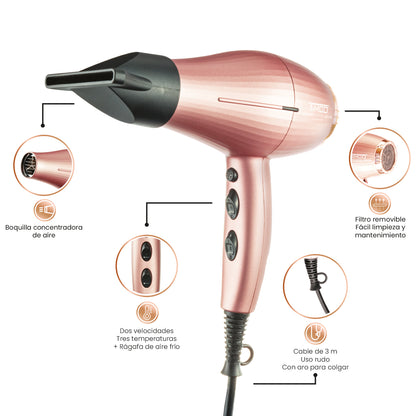 Secadora de Cabello Profesional 2 Boquillas Antifrizz Control Keratin Timco SEF422