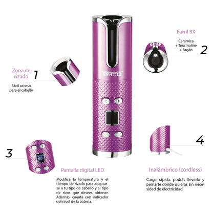 Tenaza Rizadora Automática Inalámbrica Luxury Tourmaline Barril 3X Ceramica Timco TDL282