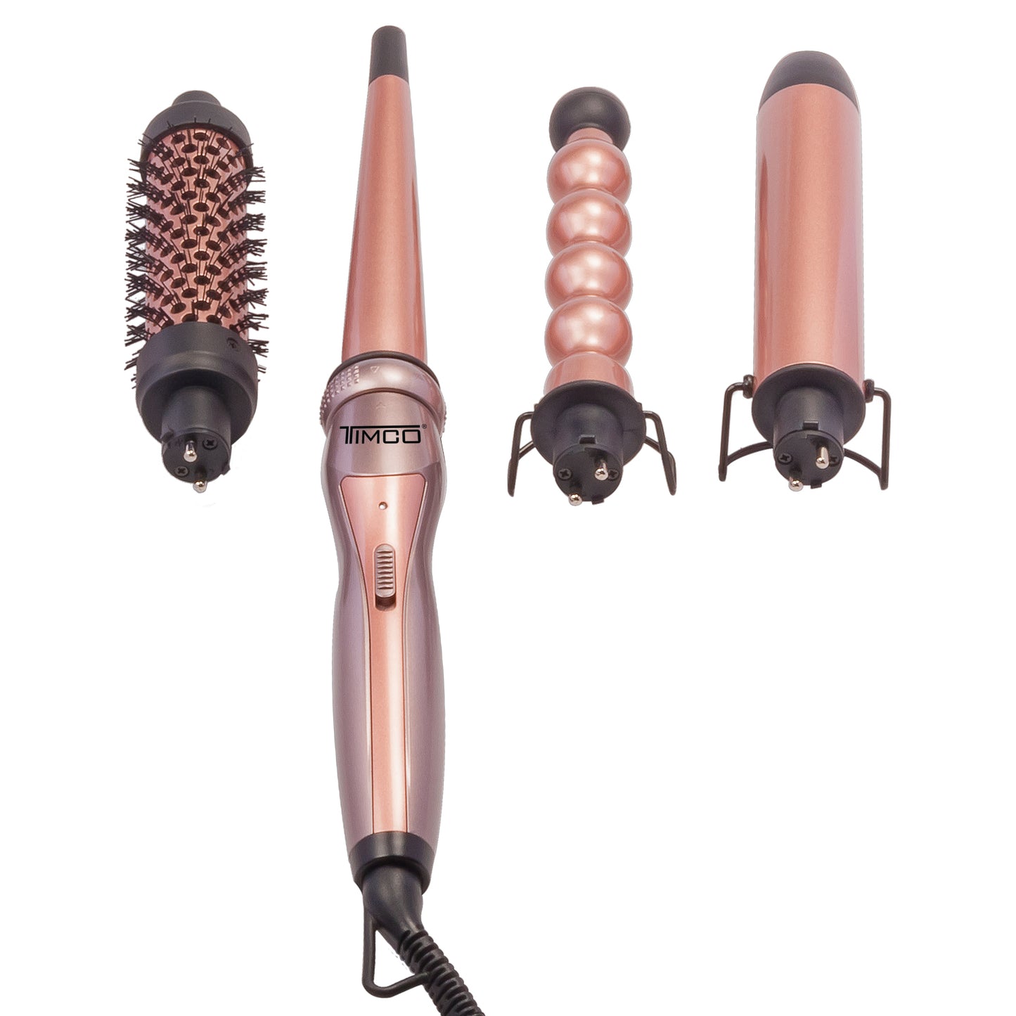 Kit Combo 4 en 1 Ferro Cepillo Tenaza Rizadora de Cabello Puntas intercambiables con Guante Protector Antifrizz Control Keratin Timco TDL288