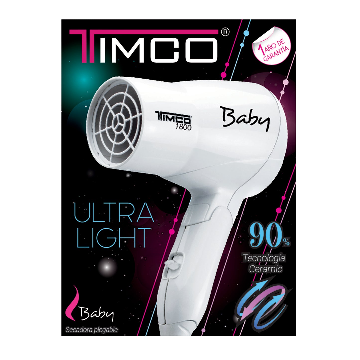 Secadora de Cabello Plegable Mini Portatil Ideal para Viaje Timco TRA-1800